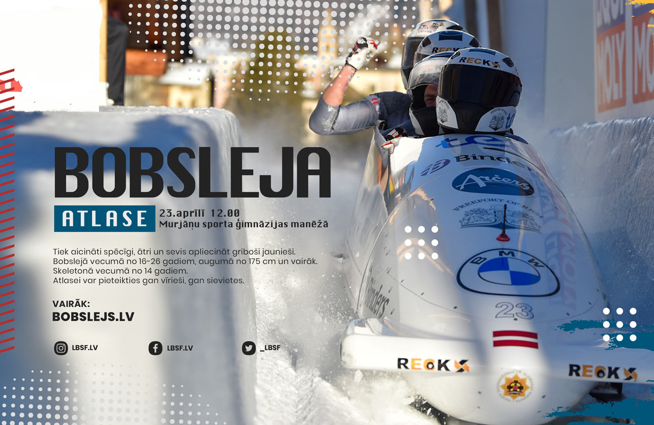 Jauno sportistu atlase bobslejā un skeletonā notiks 23.aprīlī