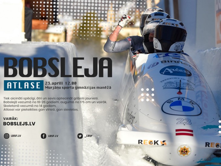 Jauno sportistu atlase bobslejā un skeletonā notiks 23.aprīlī